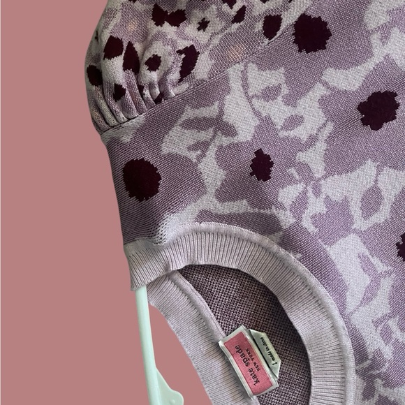 Kate Spade Pink & Burgundy Floral Knit Puff Sleeve Top – Size Large - Picture 5 of 5